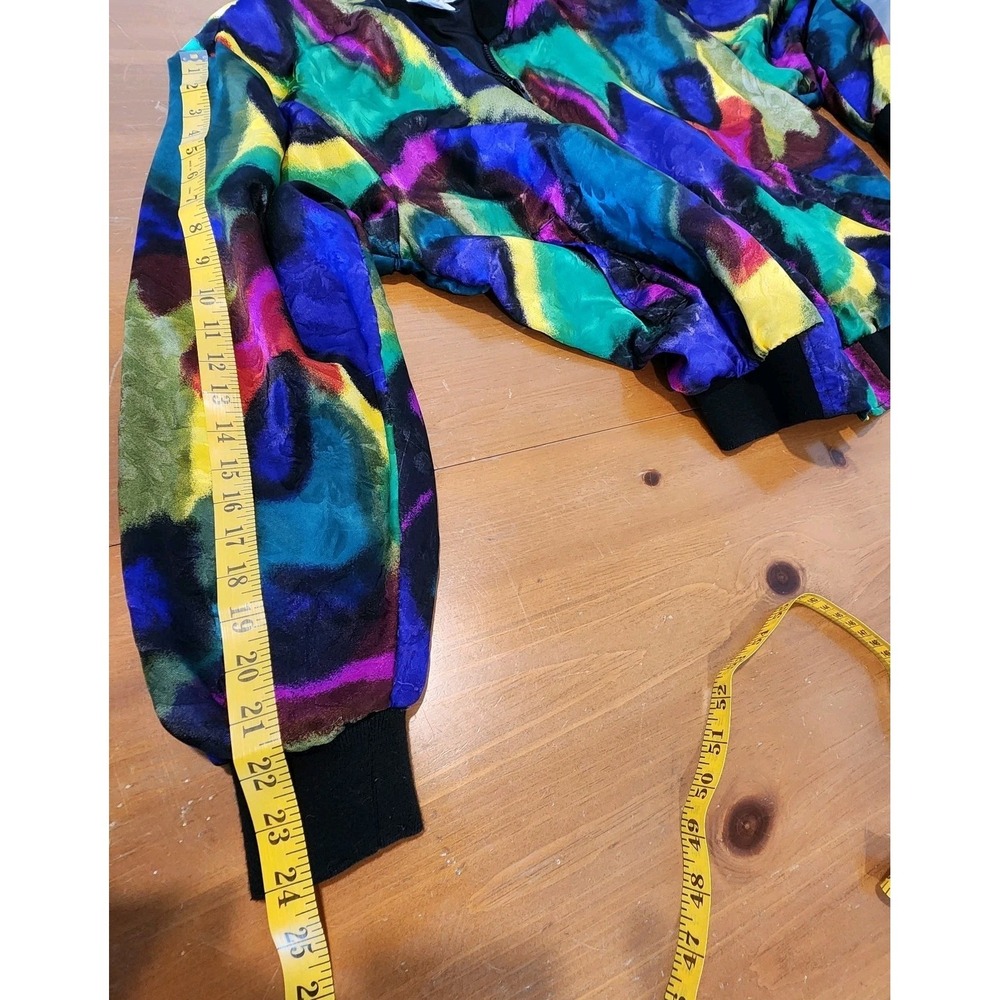 Casual Corner Satin Bomber Jacket Womens One Size Colorful Jacquard Abstract 80s - Picture 10 of 12